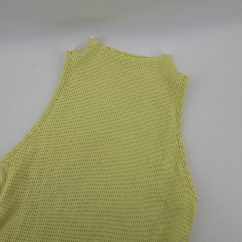 Maeve Anthropologie Womens Medium Lime Green Mock‎ Neck Ribbed Knit Tank Top